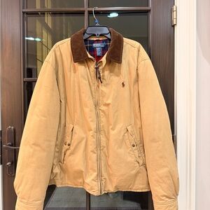 Vintage Polo Ralph Lauren Tan Bomber Jacket with Brown Collar